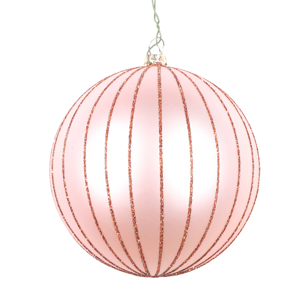 MT211558D 4 in. Rose Gold Matte Glitter Ball Christmas Ornament - 4 per Bag