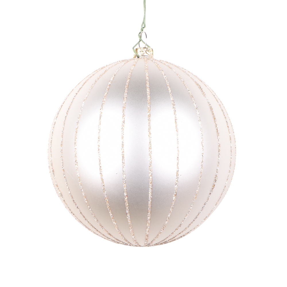 4 in. Oat Matte Glitter Ball Christmas Ornament - 4 per Bag
