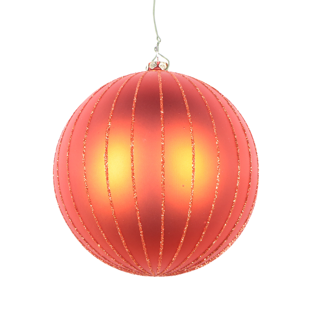 4 in. Burnished Orange Matte Glitter Ball Christmas Ornament - 4 per Bag