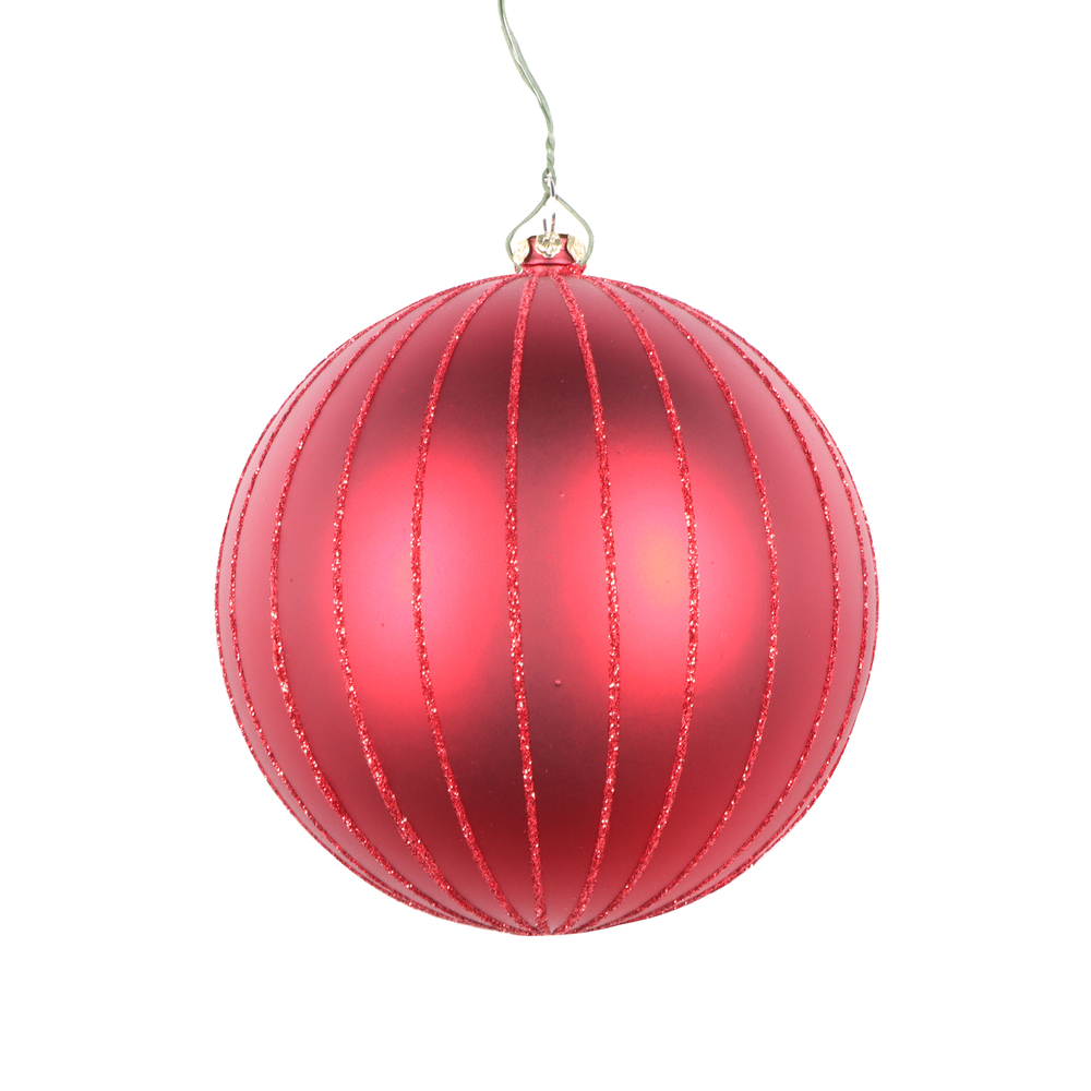 MT211503D 4 in. Red Matte Glitter Ball Christmas Ornament - 4 per Bag