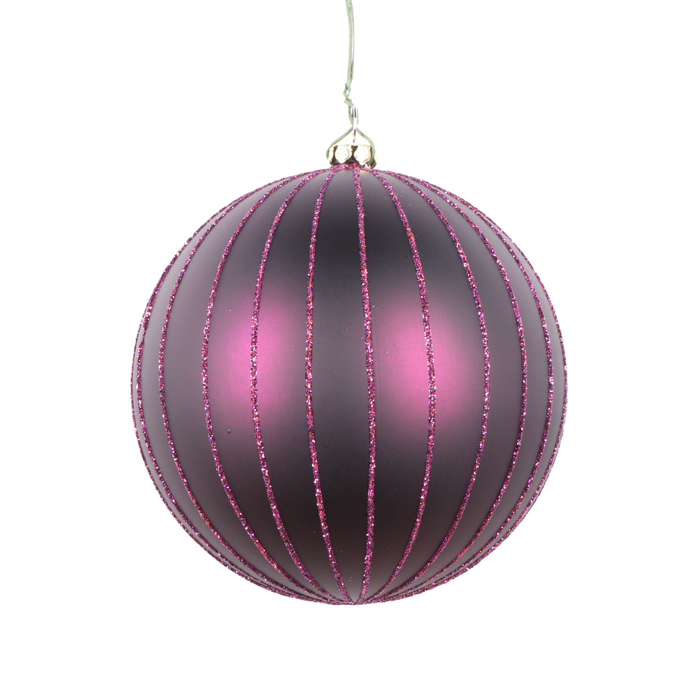 4 in. Plum Matte Glitter Ball Christmas Ornament - 4 per Bag
