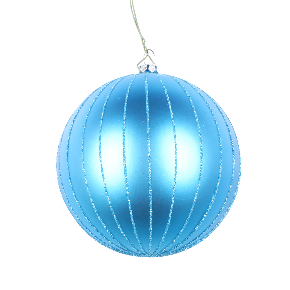 4 in. Turquoise Matte Glitter Ball Christmas Ornament - 4 per Bag