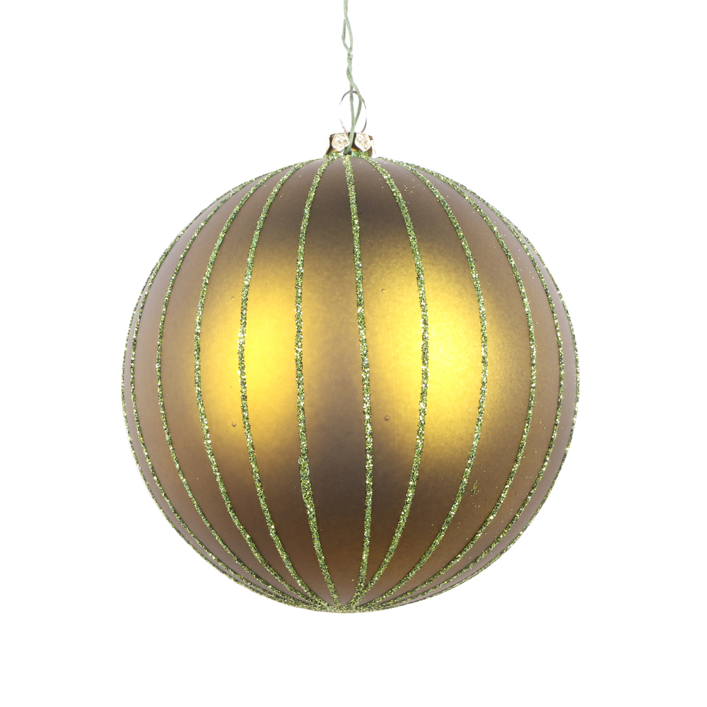 4 in. Olive Matte Glitter Ball Christmas Ornament - 4 per Bag