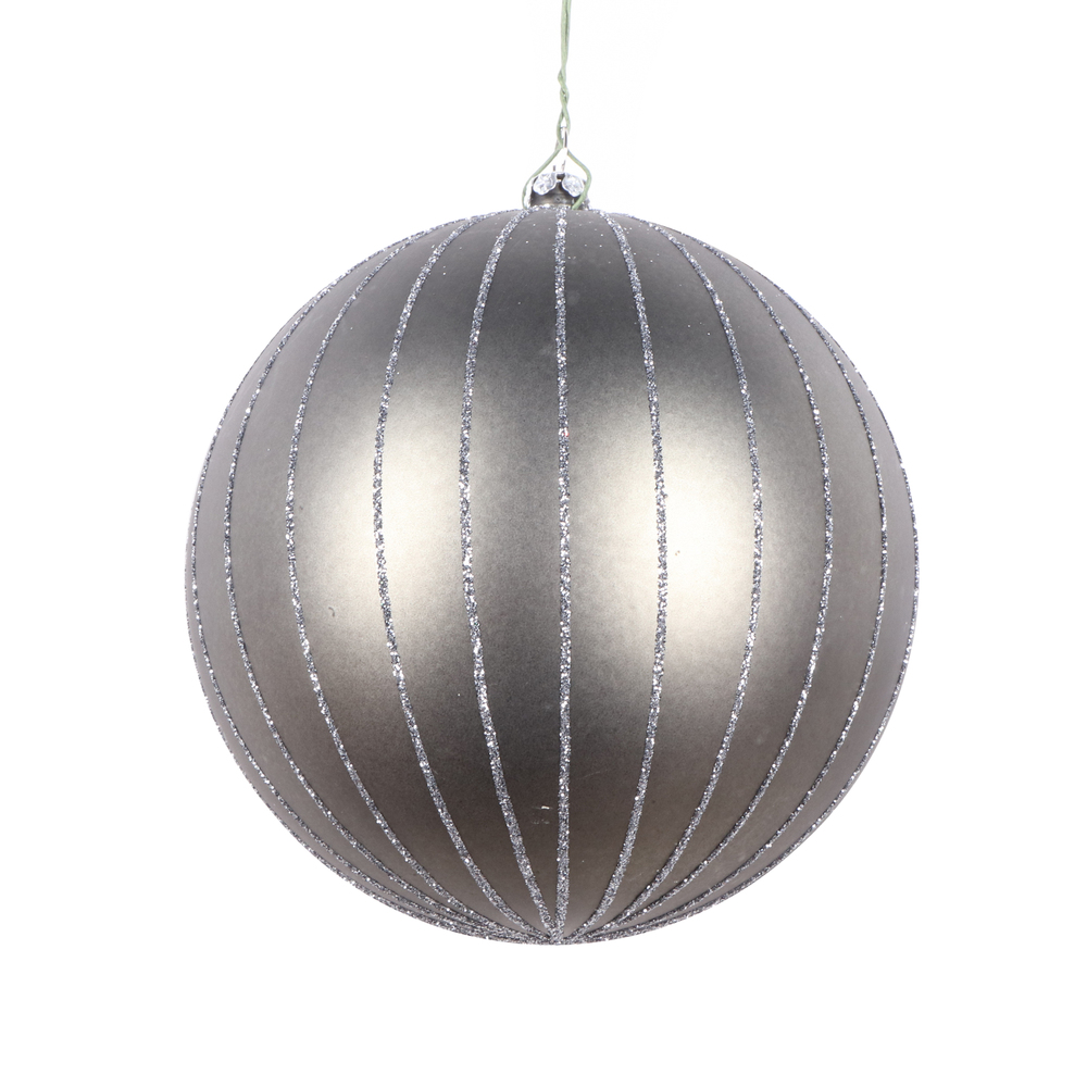 5 in. Pewter Matte Glitter Ball Christmas Ornament - 4 per Bag