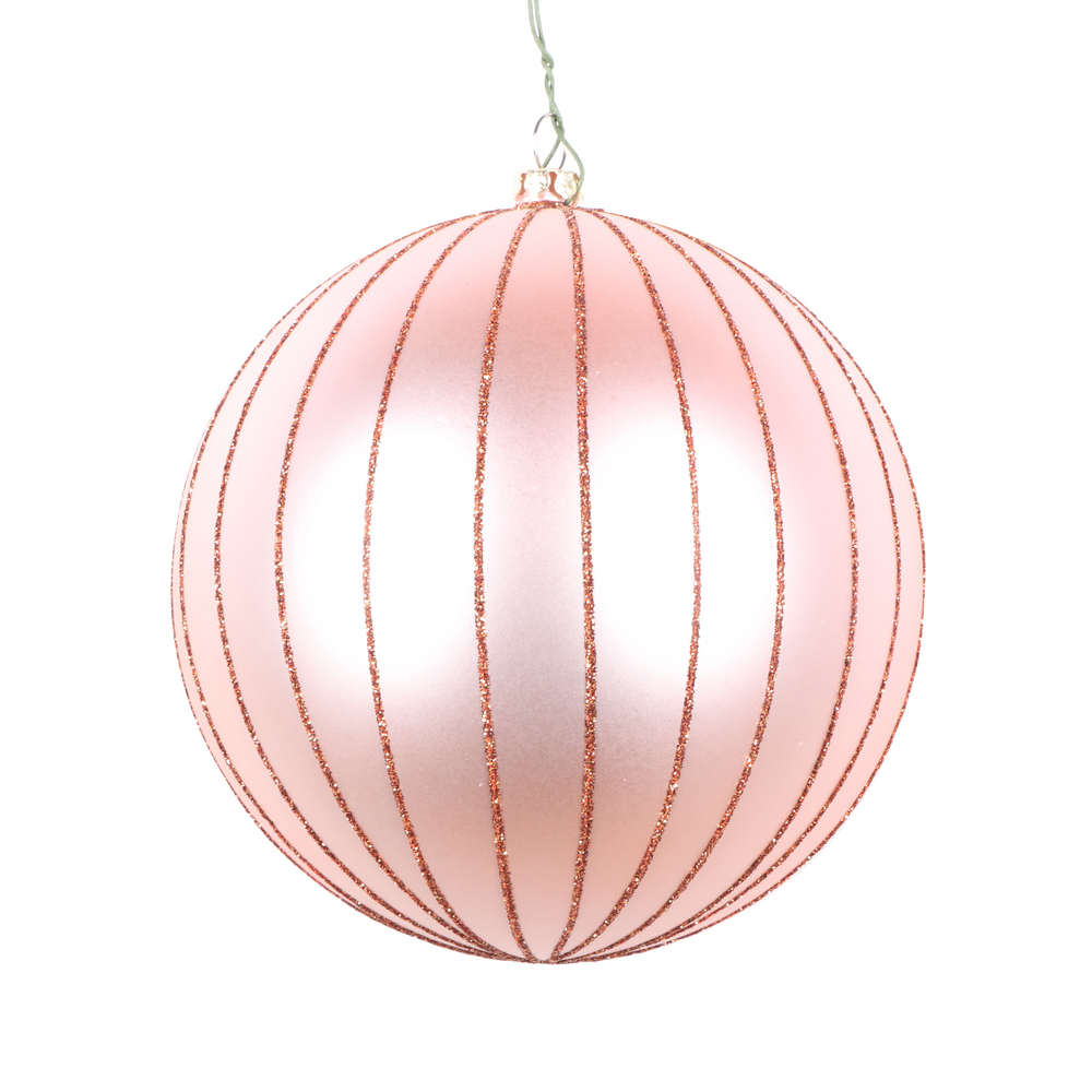 MT211758D 5 in. Rose Gold Matte Glitter Ball Christmas Ornament - 4 per Bag
