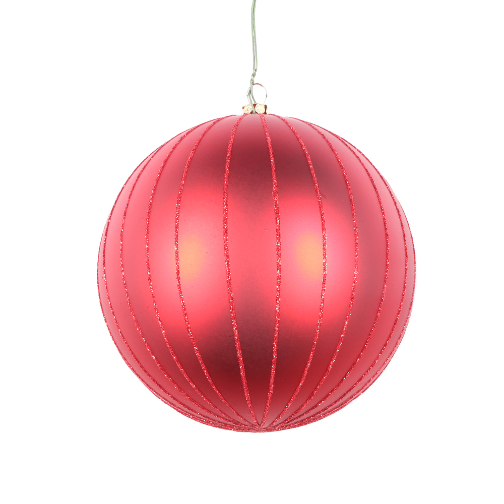5 in. Red Matte Glitter Ball Christmas Ornament - 4 per Bag