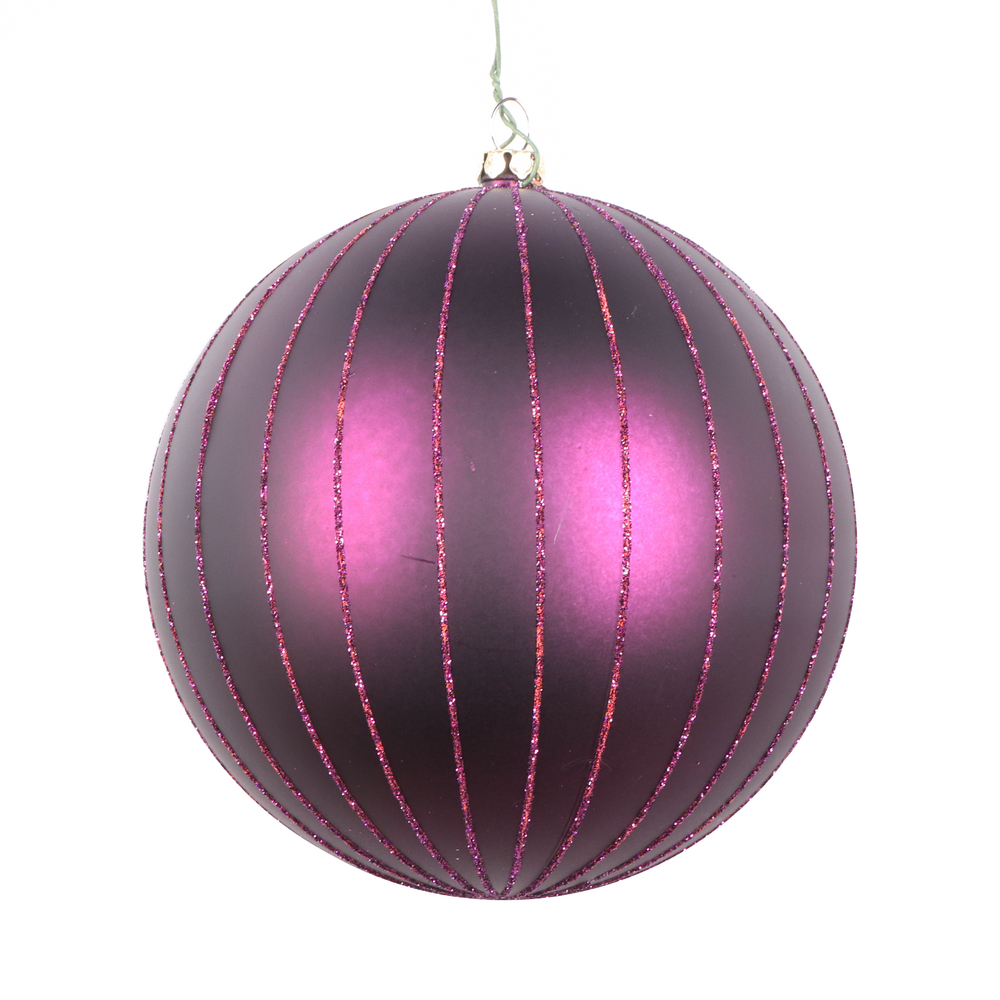 5 in. Plum Matte Glitter Ball Christmas Ornament - 4 per Bag