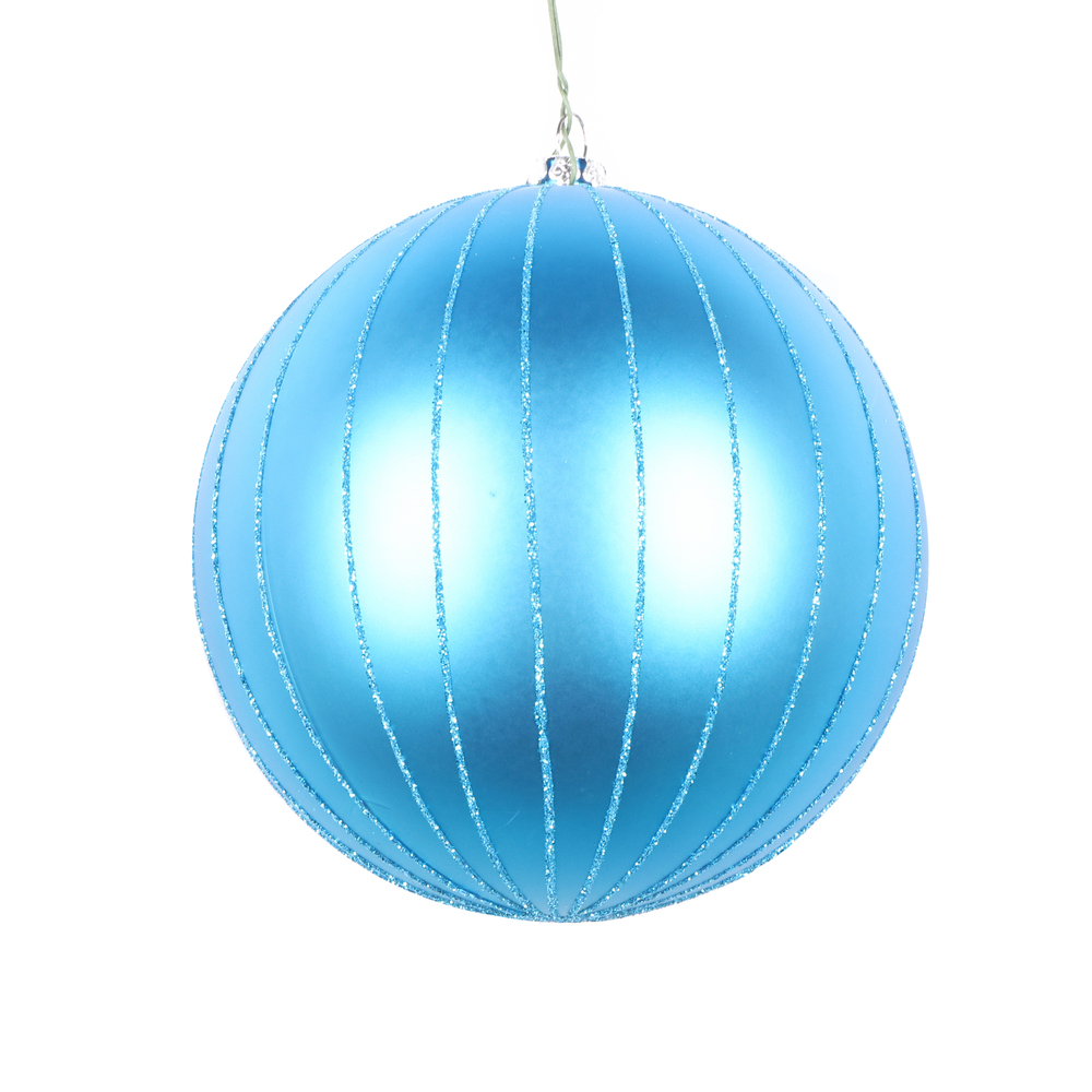 5 in. Turquoise Matte Glitter Ball Christmas Ornament - 4 per Bag