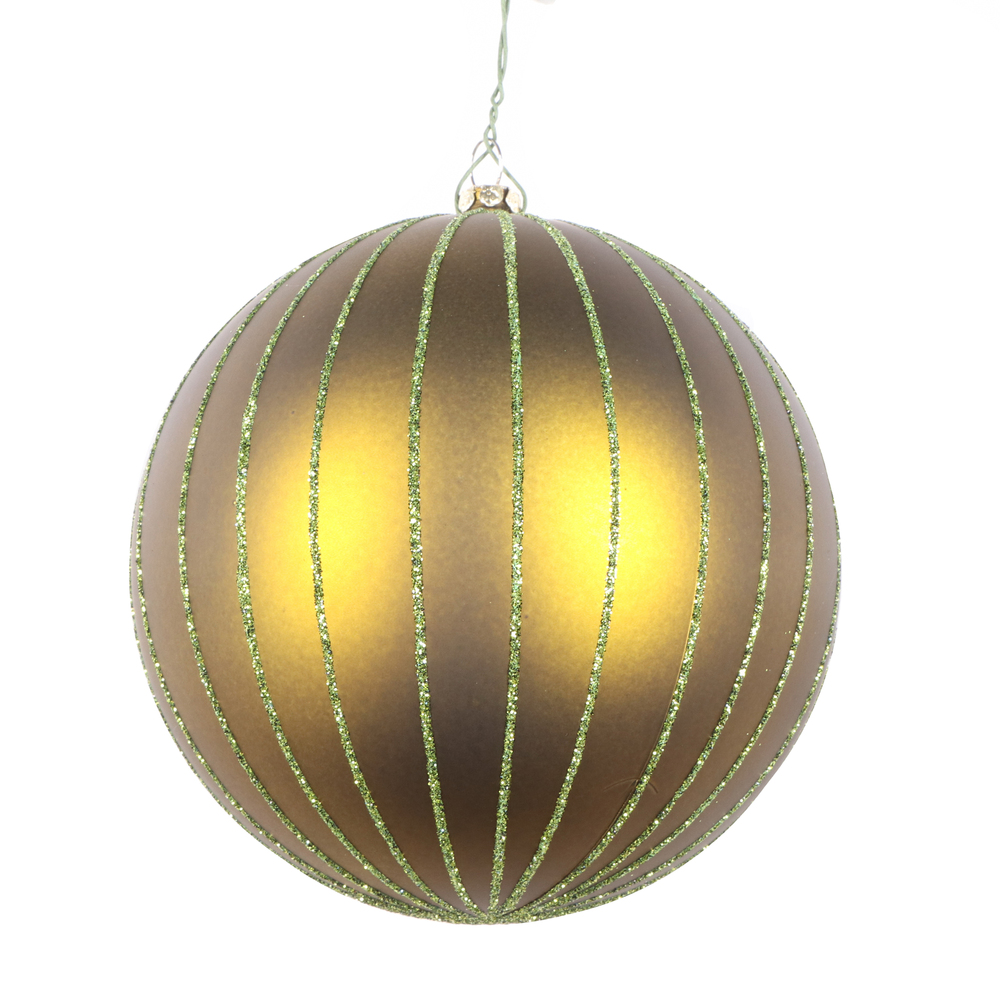 5 in. Olive Matte Glitter Ball Christmas Ornament - 4 per Bag