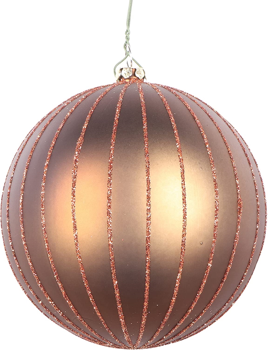 MT211976D 6 in. Mocha Matte Glitter Ball Christmas Ornament - 2 per Bag