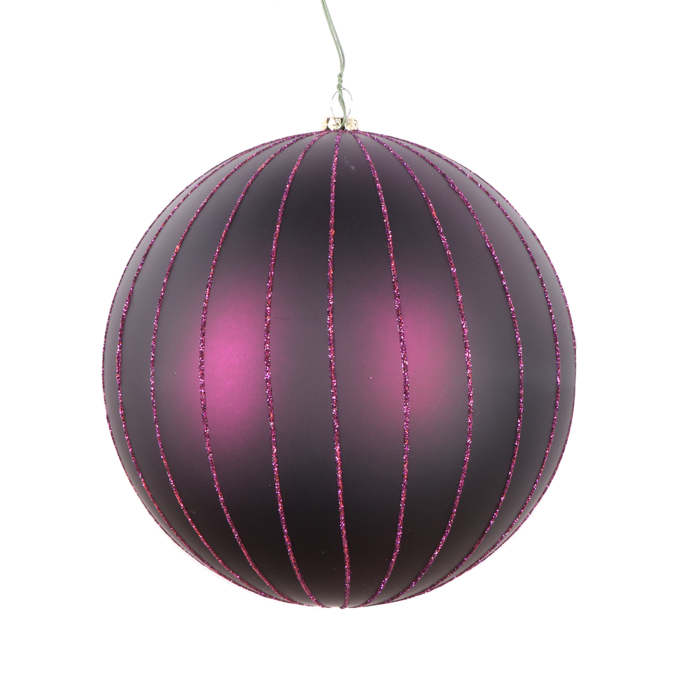 6 in. Plum Matte Glitter Ball Christmas Ornament - 2 per Bag