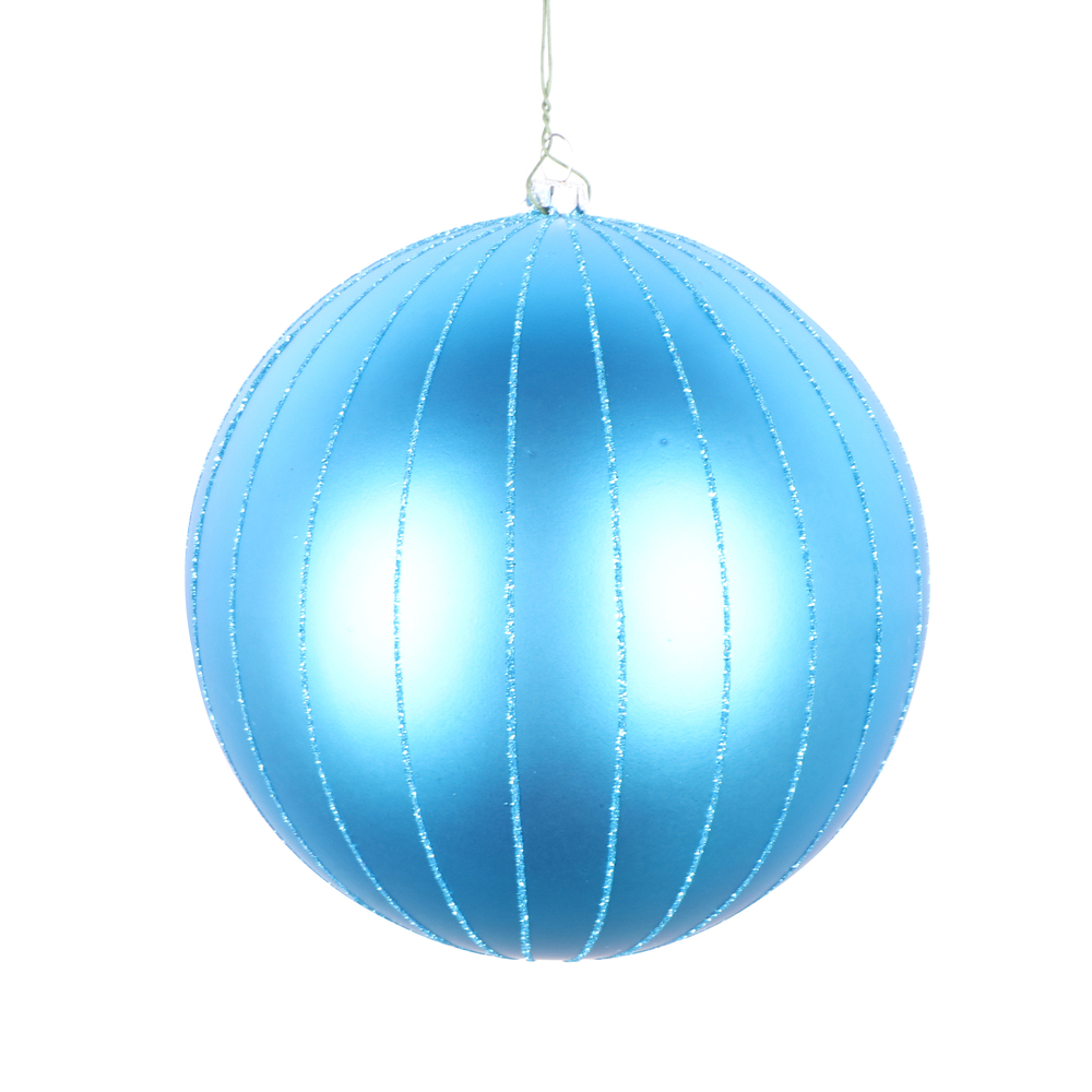 6 in. Turquoise Matte Glitter Ball Christmas Ornament - 2 per Bag