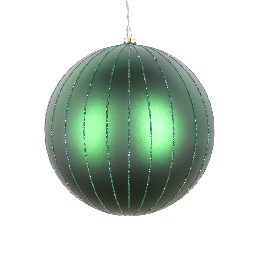 MT211924D 6 in. Emerald Matte Glitter Ball Christmas Ornament - 2 per Bag
