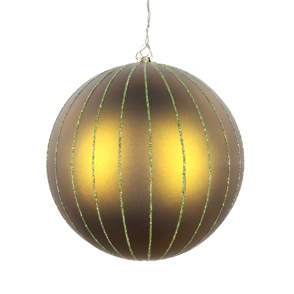 6 in. Olive Matte Glitter Ball Christmas Ornament - 2 per Bag