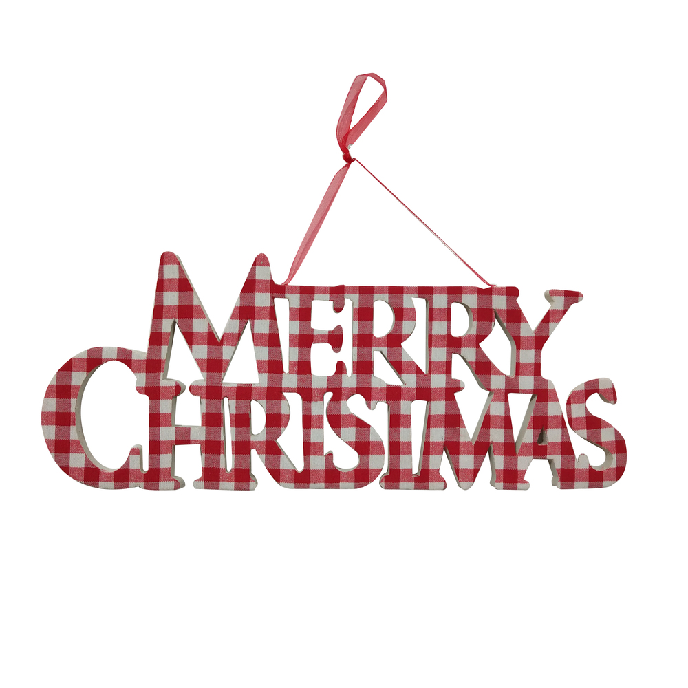 13 in. Plaid Merry Xmas Ornament, Red & White - 3 per Bag
