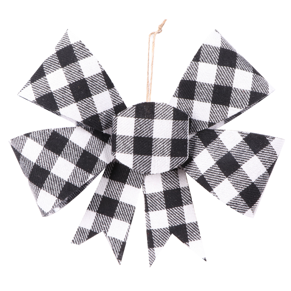 7 in. Plaid Bow Ornament, Black & White - 6 per Bag