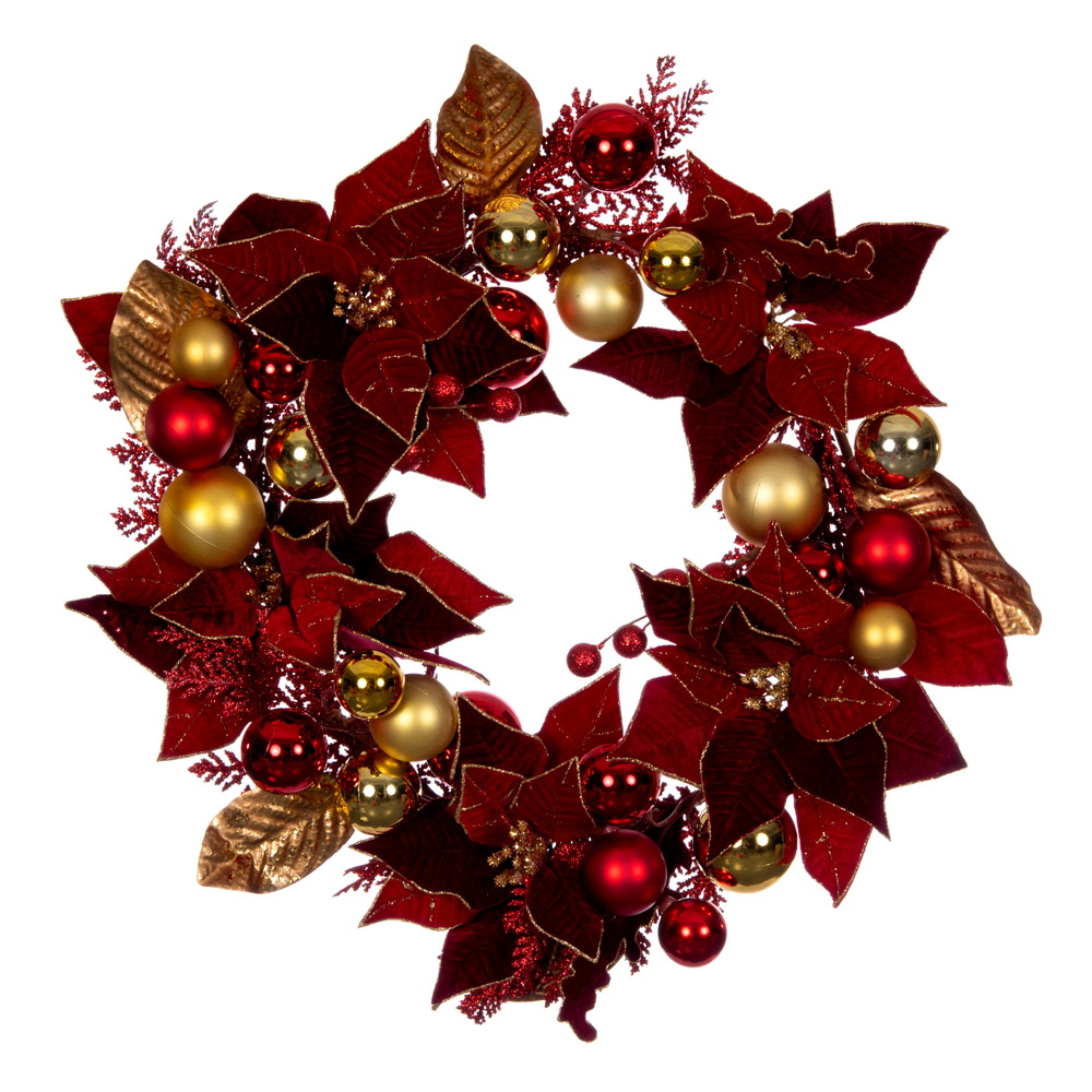 22 in. Artificial Poinsettia Deco Wreath, Red
