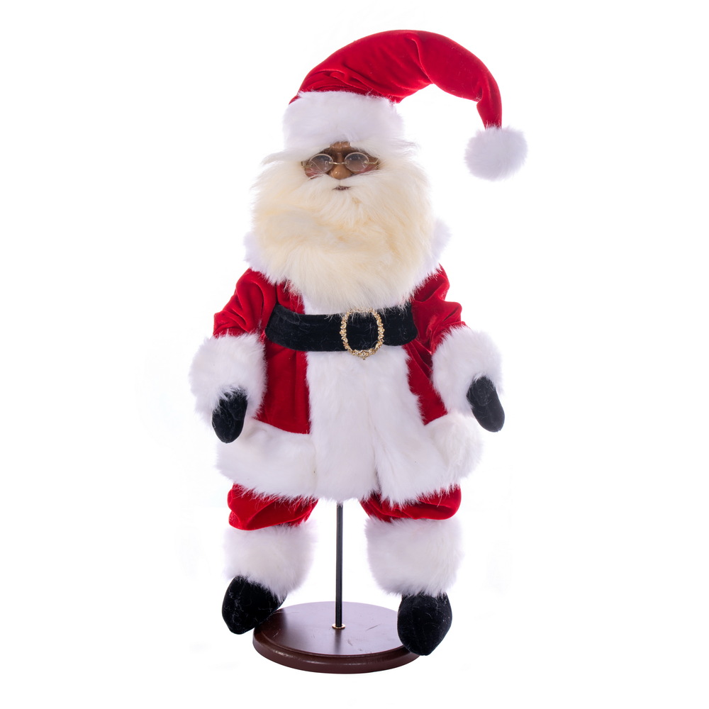 KV210519 18 in. Red Traditional Velvet Santa Doll Figurines Dark Complexion with Stand