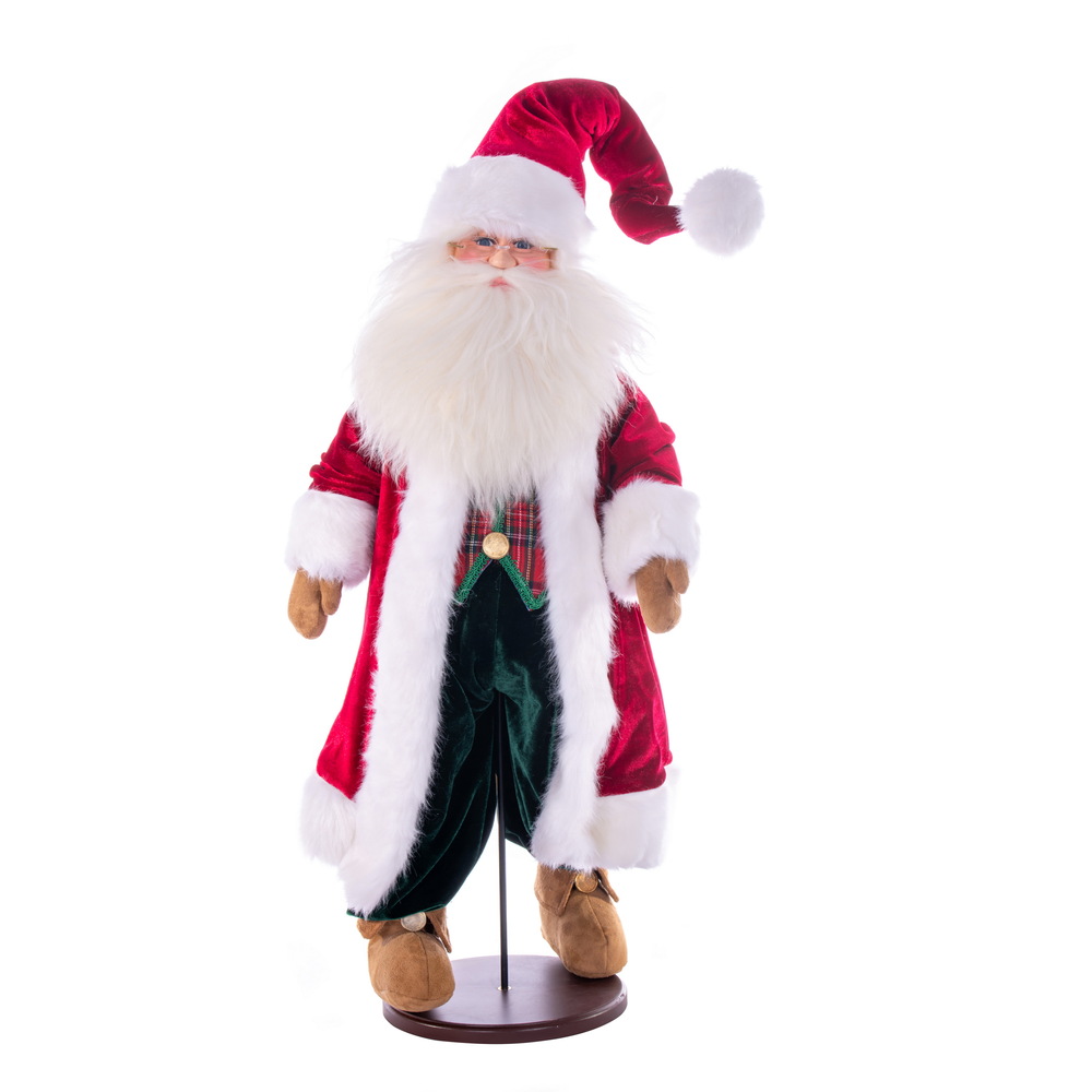KV210728 28 in. Red Plaid Velvet Santa Doll Figurines with Stand