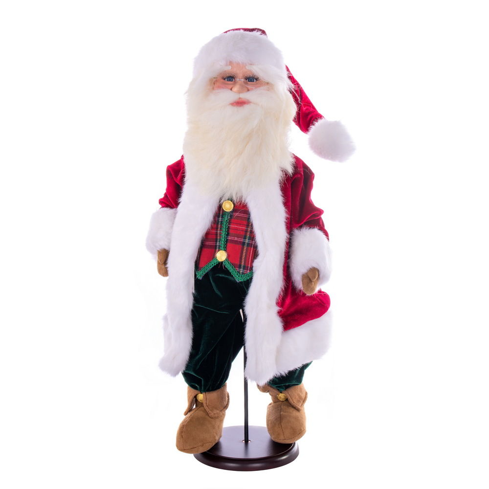 KV210724 24 in. Red Plaid Velvet Santa Doll Figurines with Stand