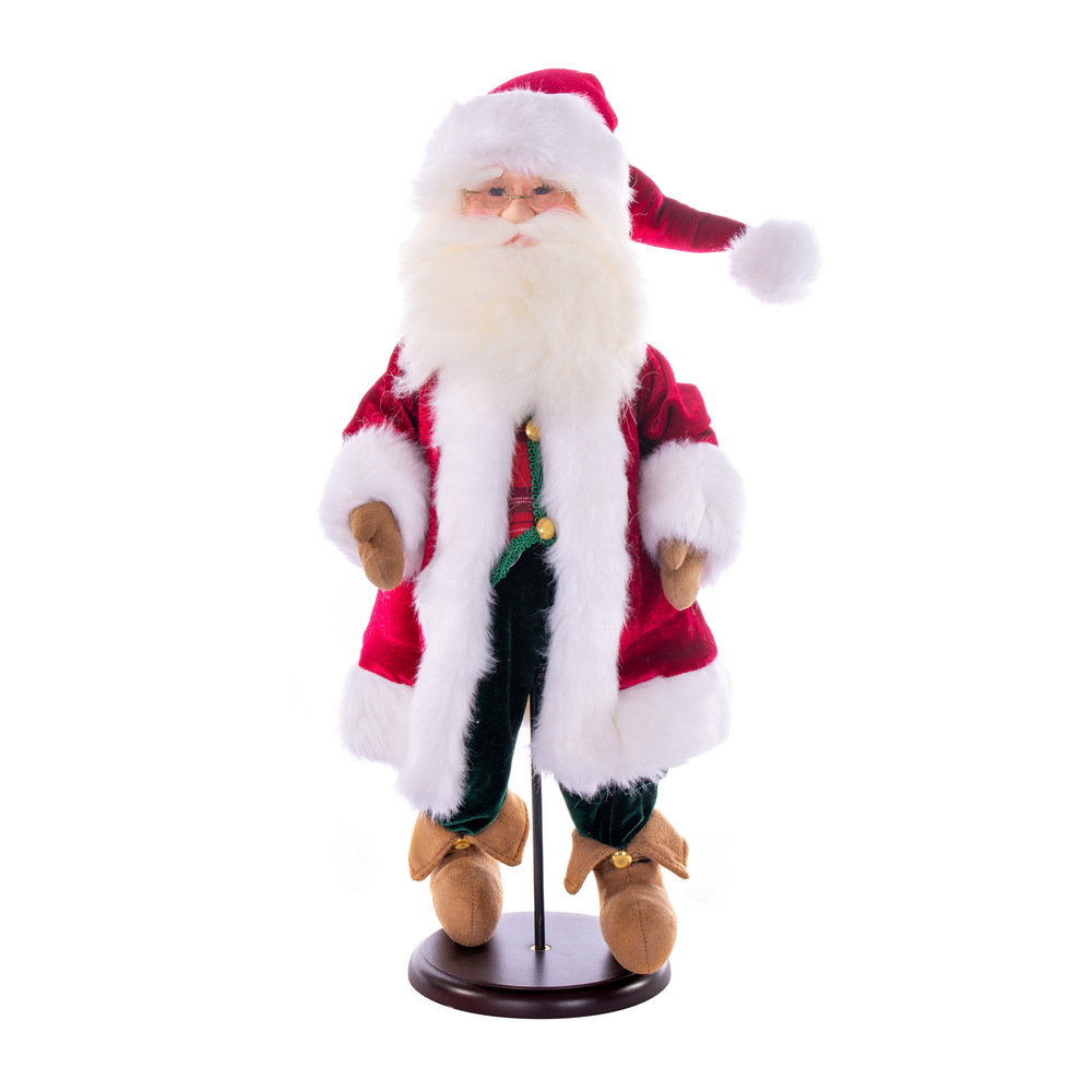 KV210718 18 in. Red Plaid Velvet Santa Doll Figurines with Stand
