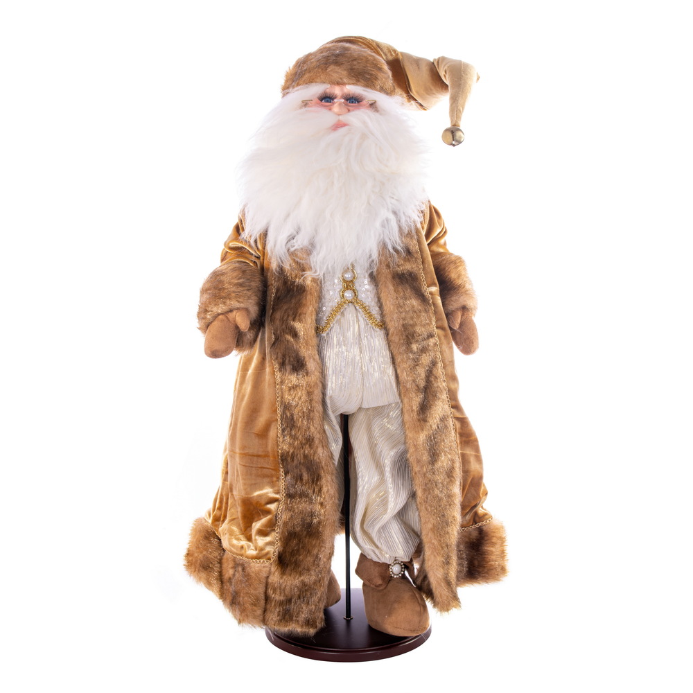 28 in. Mocha Velvet Santa Doll Figurines with Stand