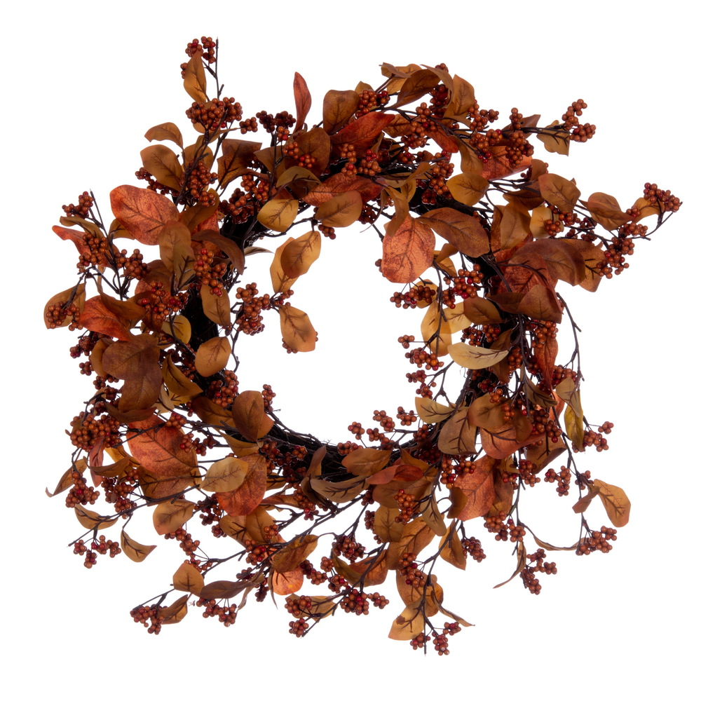 22 in. Fall Leaves & Berry Wreath, Orange