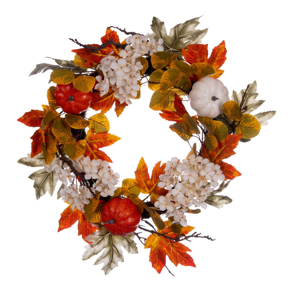 22 in. Fall Pumpkin Hydrangea Wreath, Orange