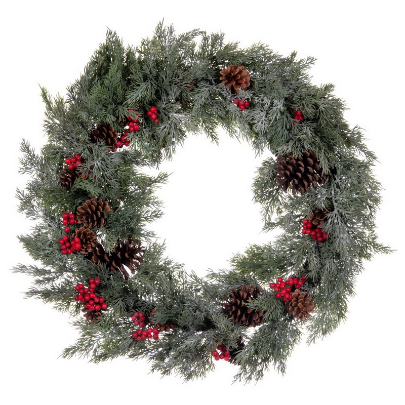 25 in. Green Cypress Cone Berry Wreath