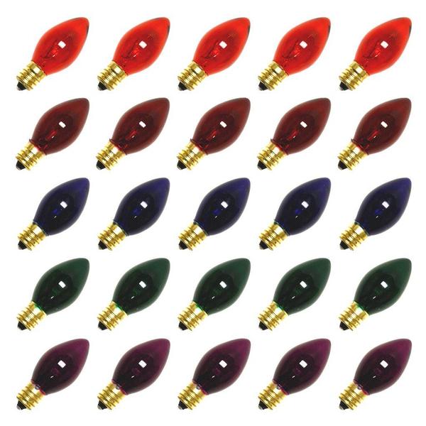 V471720-25 5 watt 120V C7 Transparent Twinkle Replacement Bulbs, Multi Color - Pack of 25