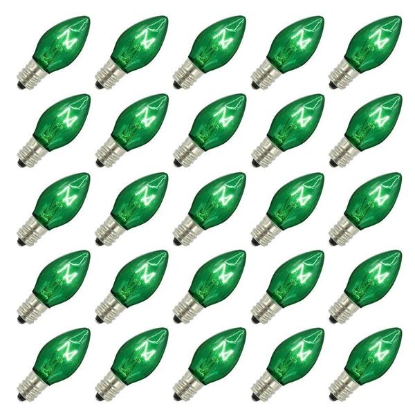 V471734-25 130V 7 watt E12 Base C7 Transparent Green Replacement Bulb with E12 Base - Pack of 25