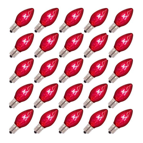 130V 7 watt E12 Base C7 Transparent Pink Replacement Bulb with E12 Base - Pack of 25