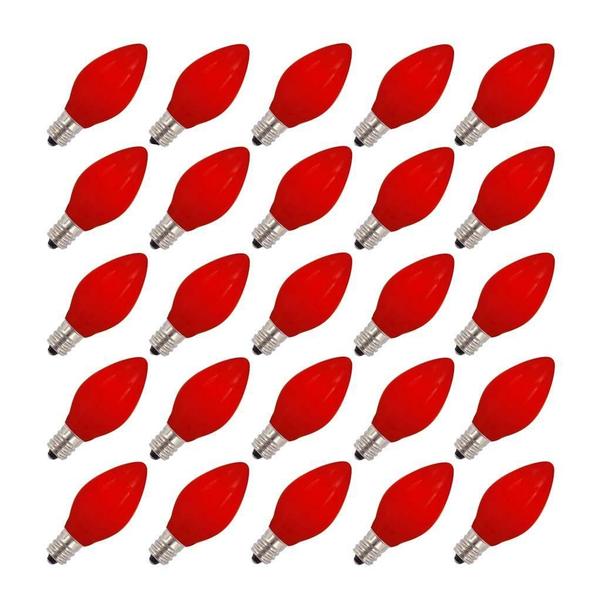 130V 5 watt C7 Ceramic Red Replacement Bulb - Pack of 25