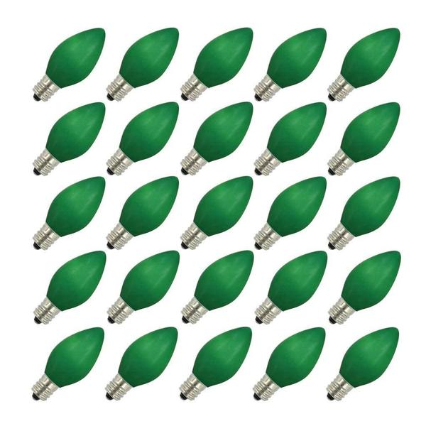 130V 5 watt C7 Ceramic Green Replacement Bulb - Pack of 25