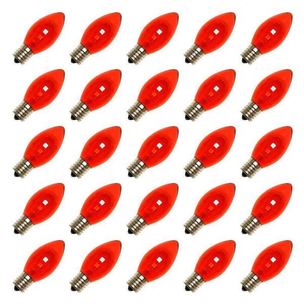 7 watt 130V C9 Transparent Red Replacement Bulb - Pack of 25