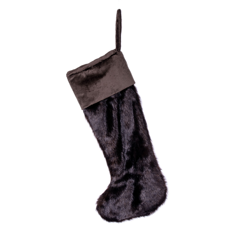 20 x 8 in. Cocoa Mink Faux Fur Stocking, Brown