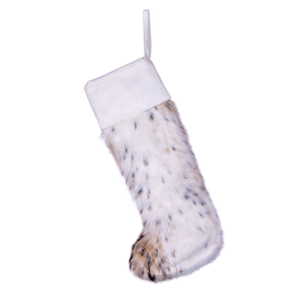 20 x 8 in. Snow Lynx Faux Fur Stocking, White