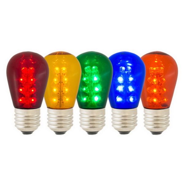 130V 1.3W S14 Transparent E26 Nickel Base LED Bulb, Multi Color - Pack of 5