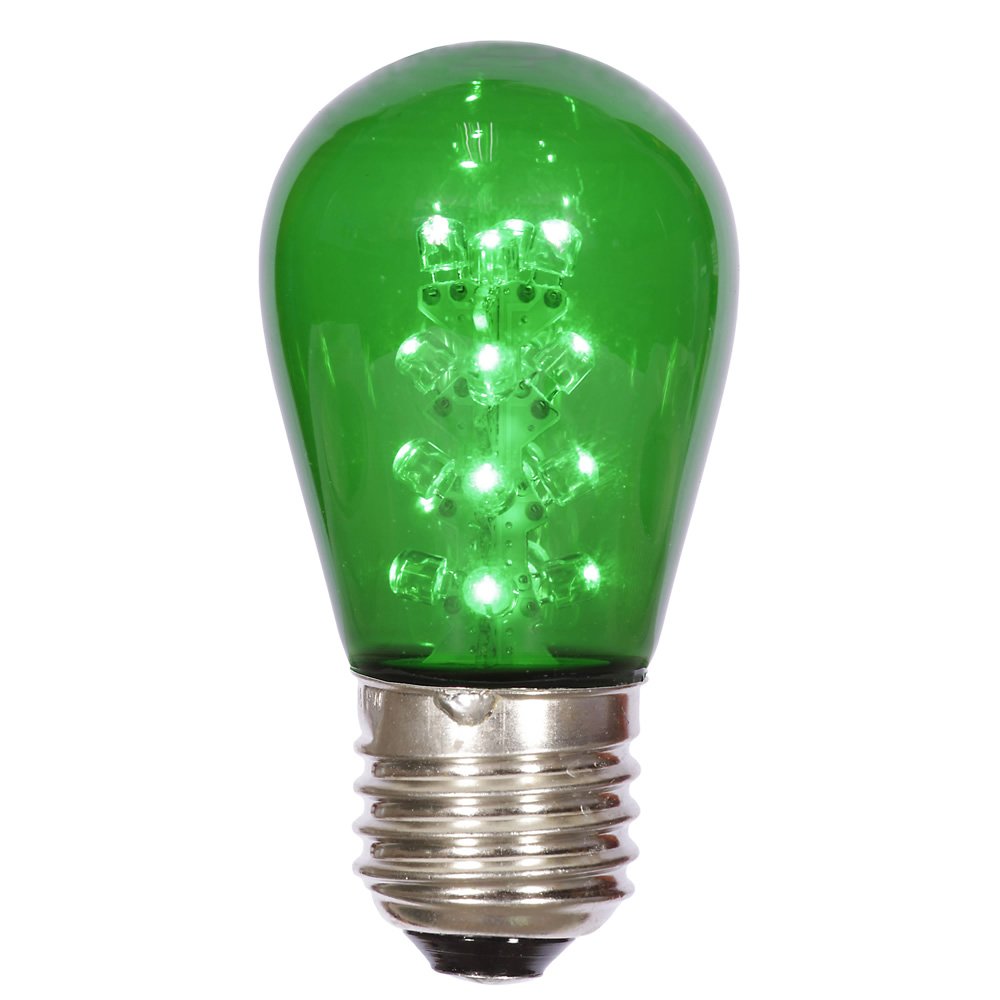 130V 1.3W S14 Transparent E26 Nickel Base LED Bulb, Green - Pack of 5