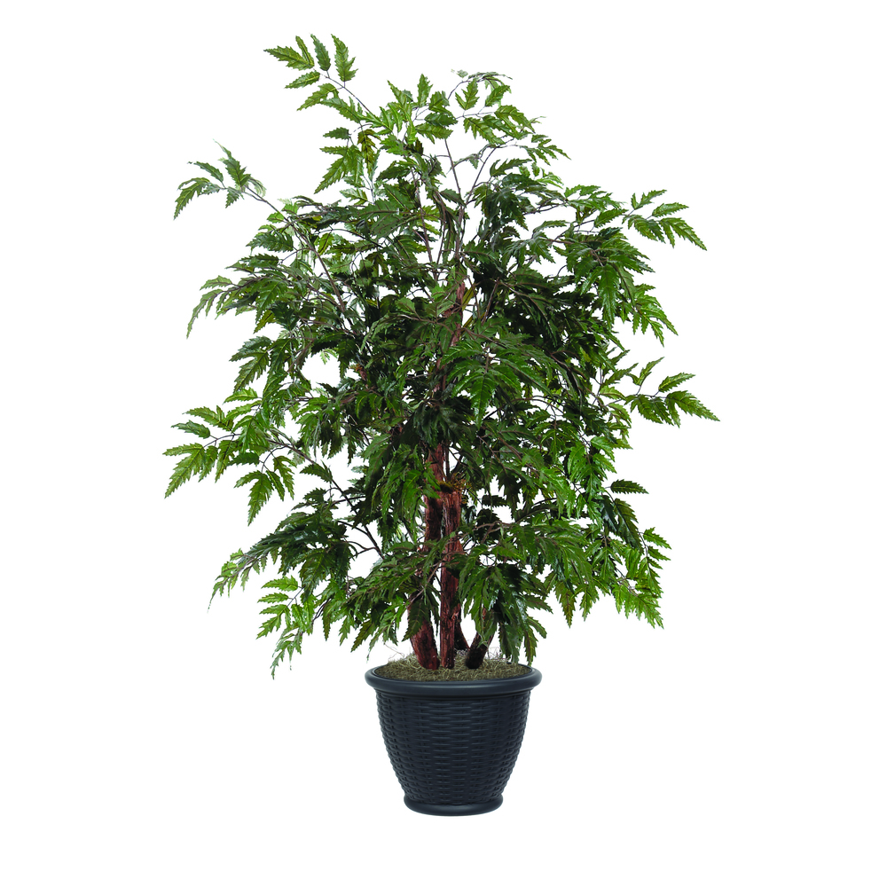 4 ft. Artificial Ming Aralia Bush in Brown Plastic Container, Green