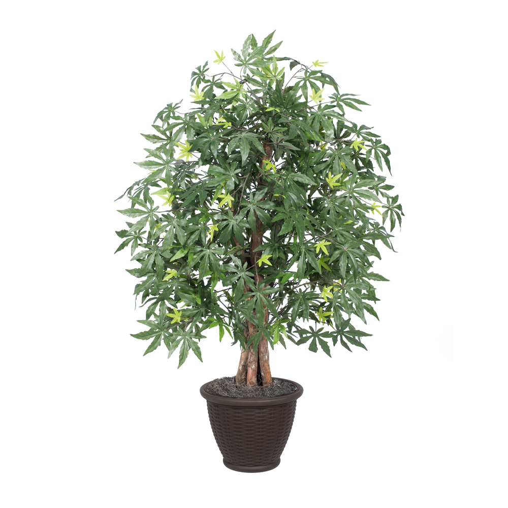 4 ft. Artificial Japanese Maple Extra Full Bush in Brown Plastic Container, Green