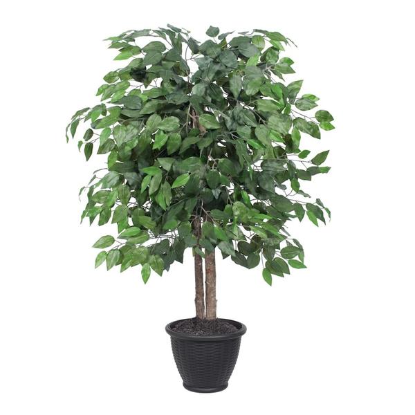 4 ft. Artificial Ficus Bush in Gray Plastic Container, Dark Green