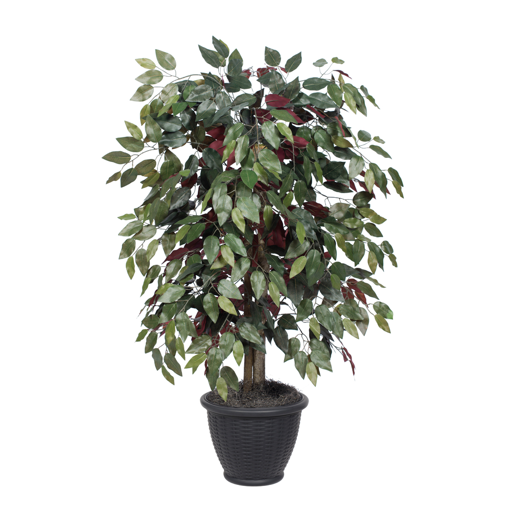 4 ft. Artificial Capensia Bush in Gray Plastic Pot, Green & Red