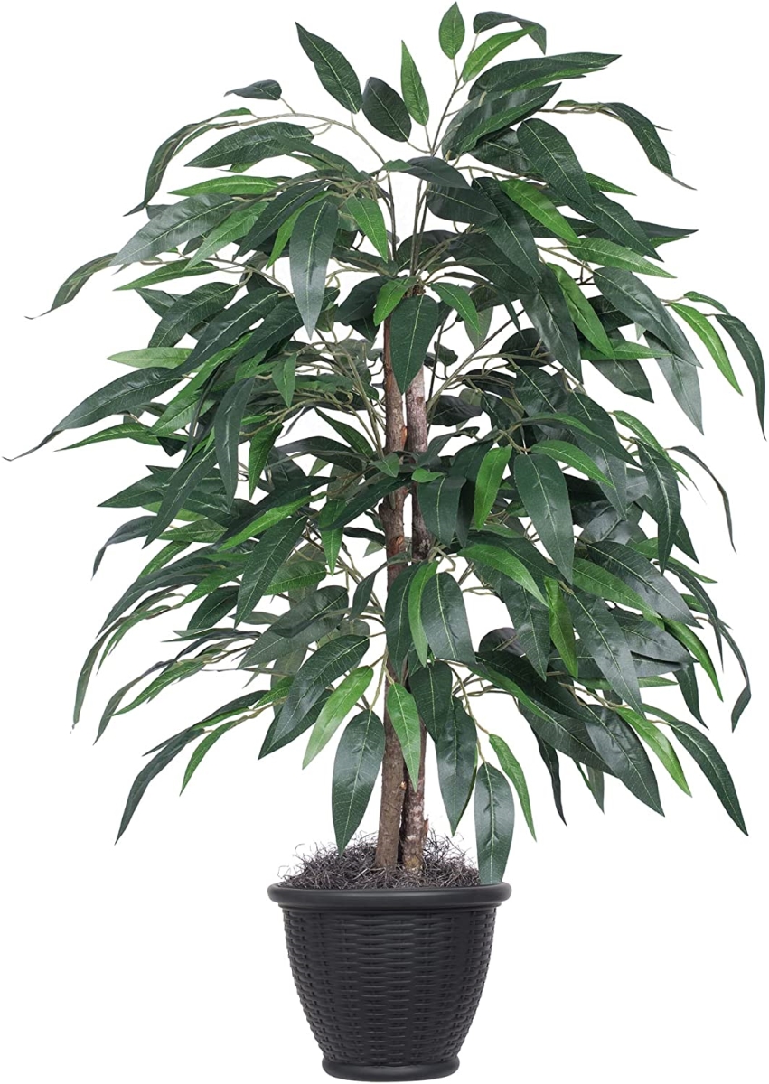 4 ft. Mango Bush Artificial-Plants in Grey Plastic Pot, Green