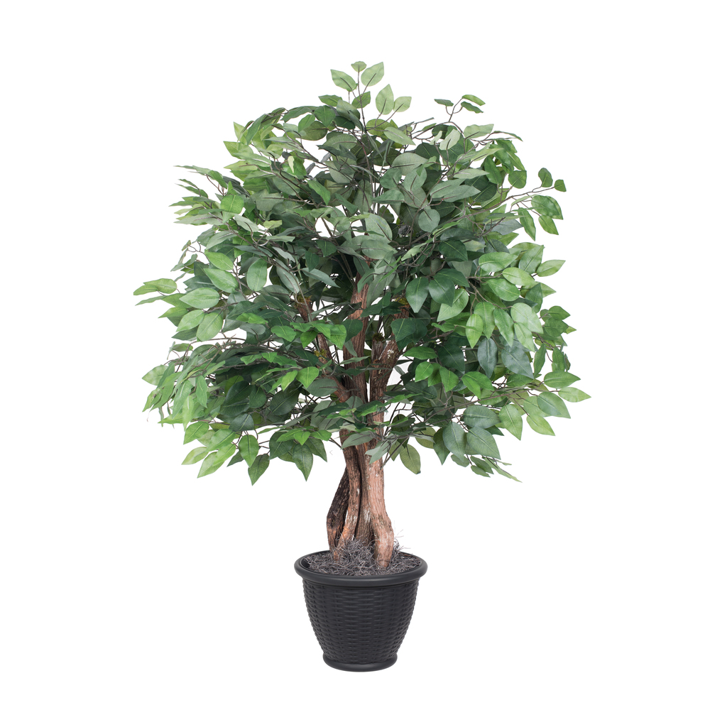 4 ft. Artificial Ficus Extra Full Bush in Gray Plastic Pot, Dark Green