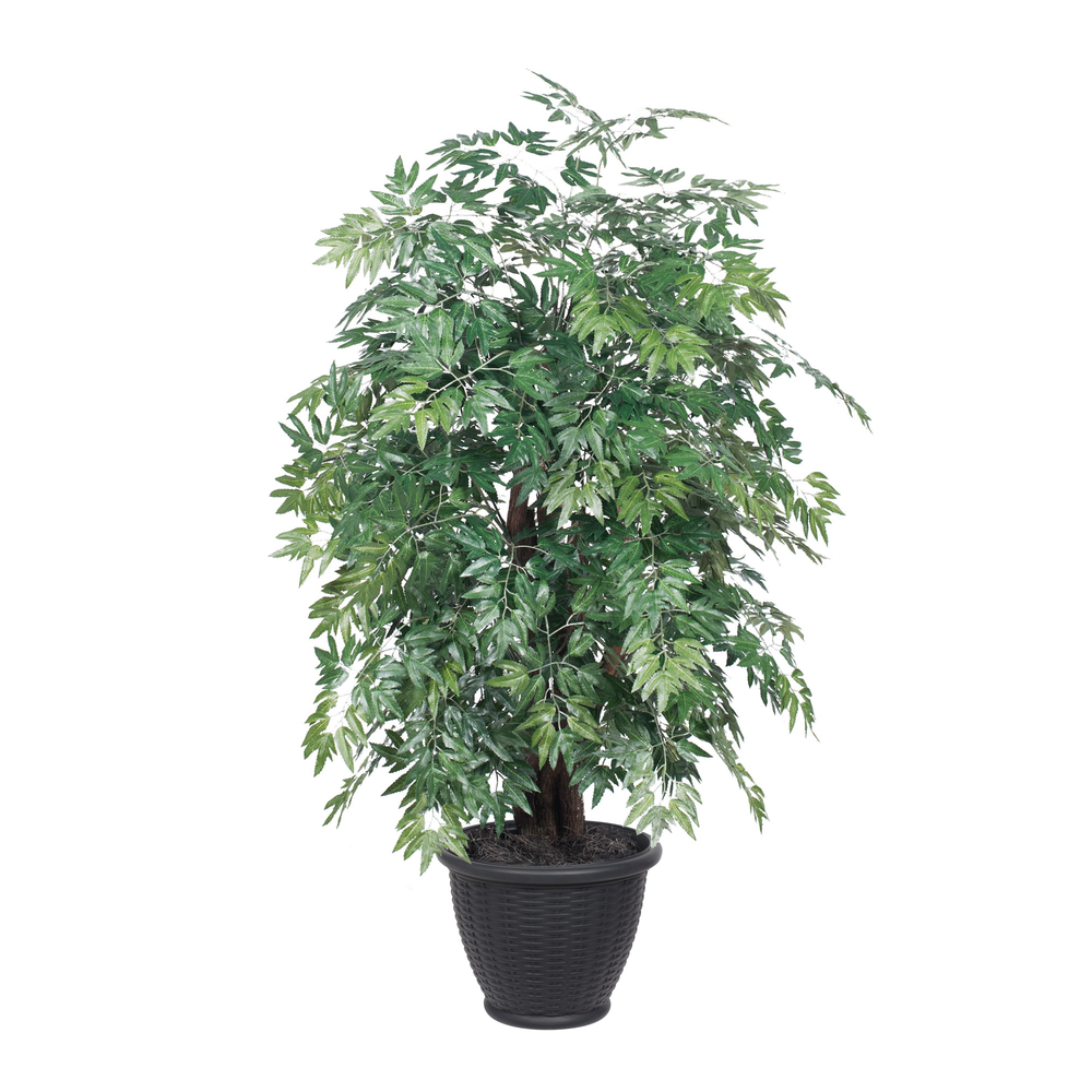 4 ft. Artificial Ming Aralia Extra Full Tree in Gray Pot Container, Dark Green