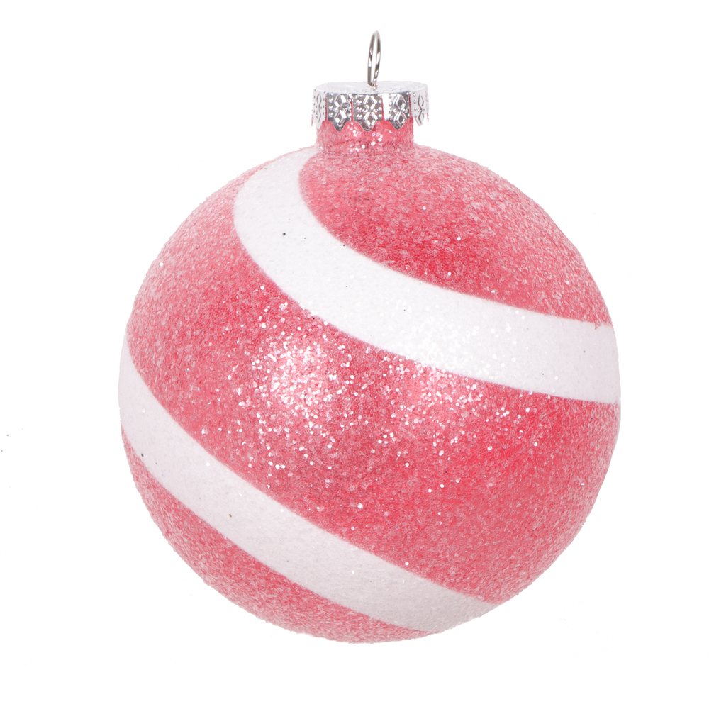 4 in. Sugar Glitter Ball Ornament, Red & White - 4 per Bag