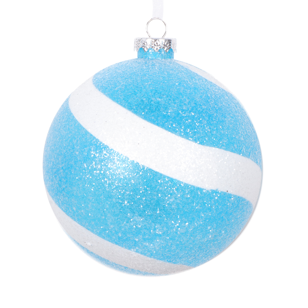 4.75 in. Sugar Gliter Ball Ornament, Light Blue & White - 3 per Bag