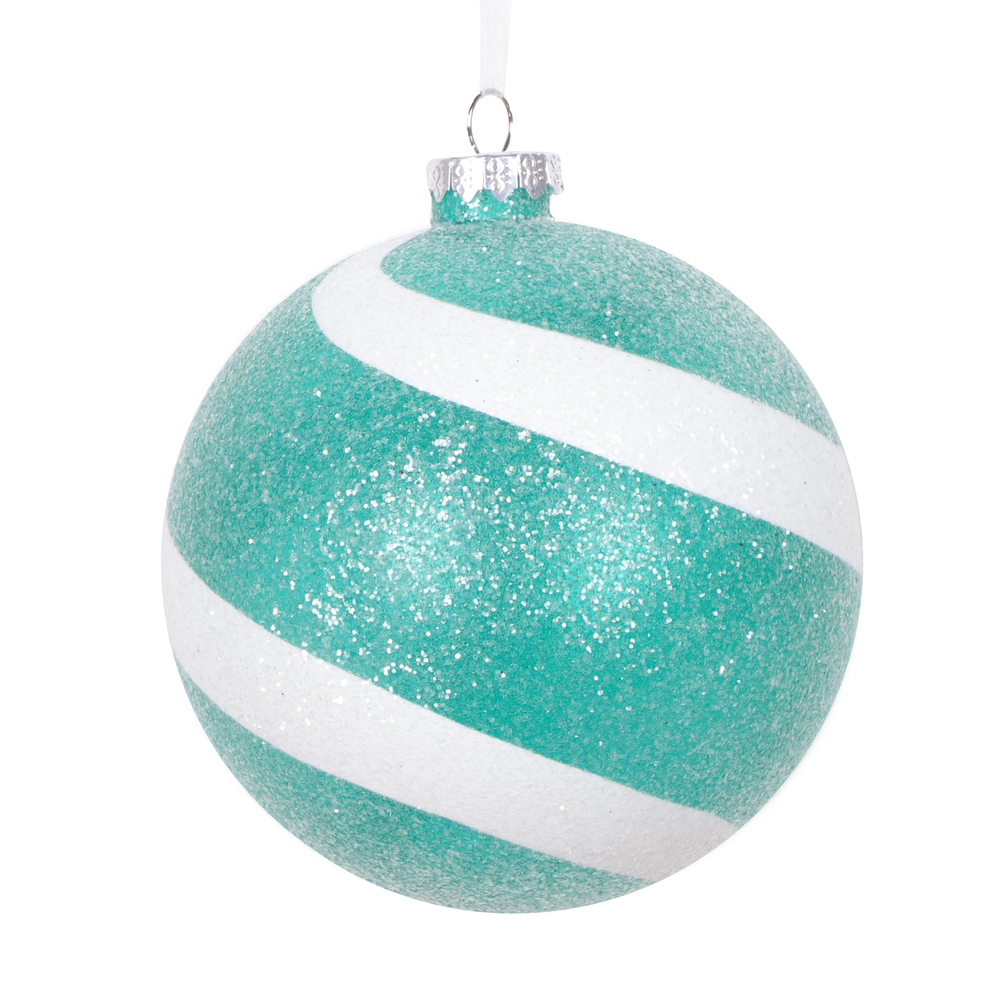 4.75 in. Sugar Glitter Ball Ornament, Teal & White - 3 per Bag