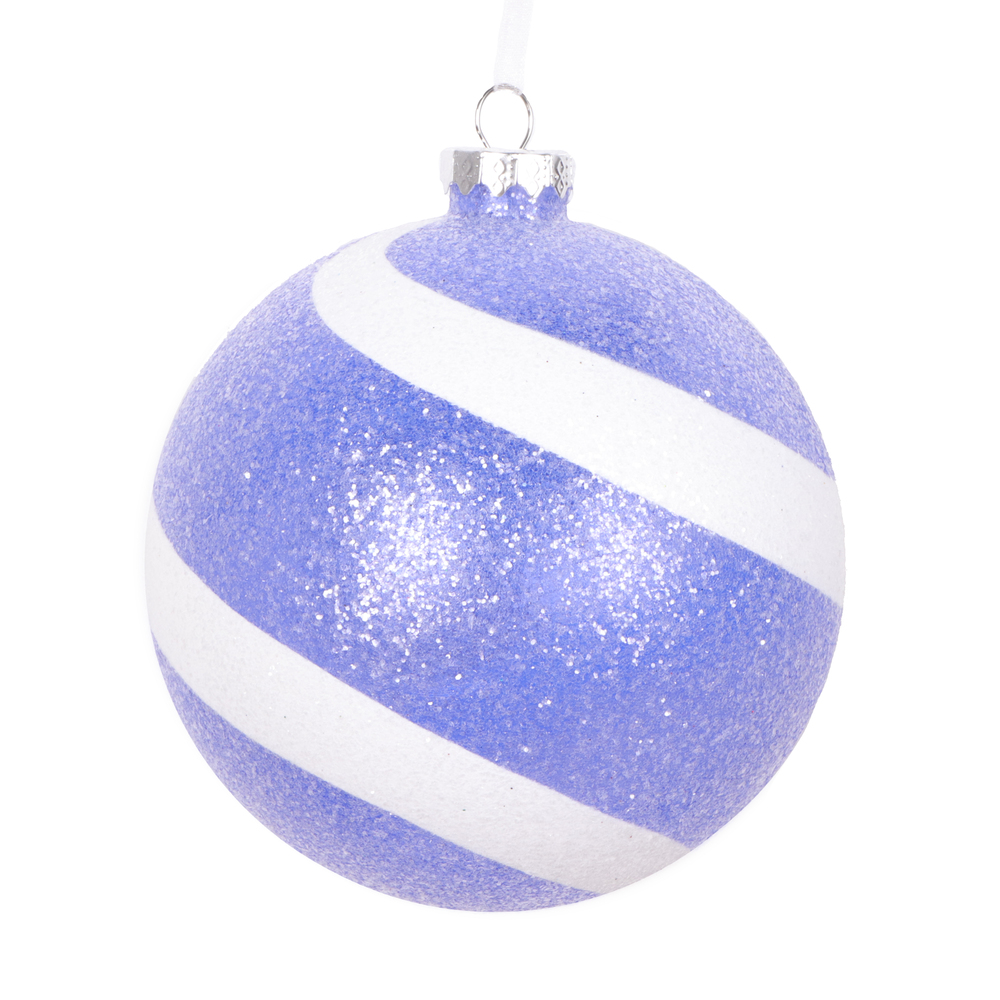 4.75 in. Sugar Glitter Ball Ornament, Purple & White - 3 per Bg